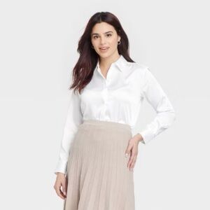 White silky Button-Up Shirt